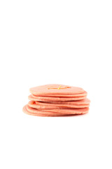 Spicy Bologna Ham Slides Isolated, White Background