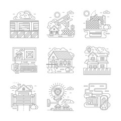 Security facilities detailed line vector icons set