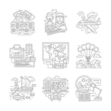 Set of travels detailed line vector icons © yershovoleksandr