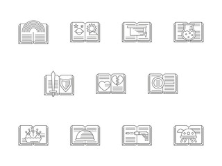 Set of literary genres flat line vector icons