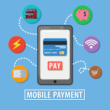 mobile payment with icons illustration design