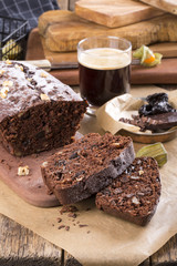 Chocolate cake with prune and walnuts