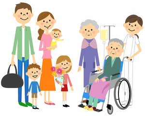 車椅子に座る高齢者　お見舞い