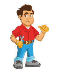 flat design construction or industrial worker holding wrench icon vector illustration