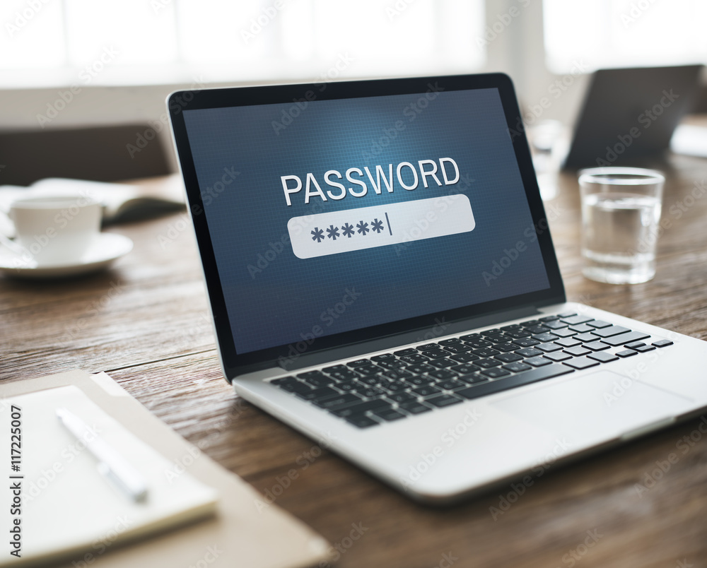 Poster password access firewall internet log-in private concept