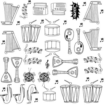 Doodle of musical tools collection vector