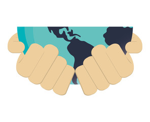 flat design hands holding planet icon vector illustration