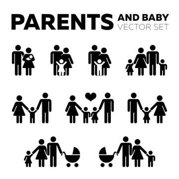 Parents and baby vector icons