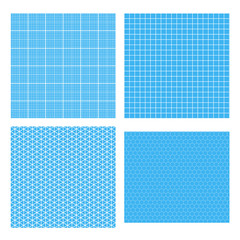 Set of four white geometric grids on cyan
