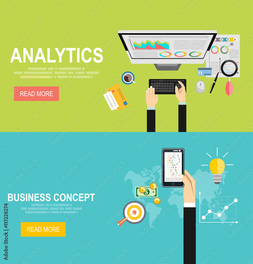 Aufkleber vector modern flat design and analytics information and development website statistic.,business succ