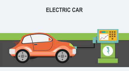 Electric car flat infographic elements.