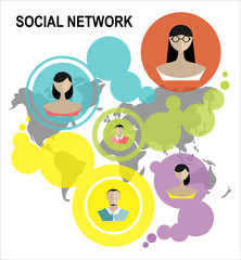 Social media network. Growth background with lines, circles and integrate flat icons. Connected symbols for digital, interactive, market, connect, communicate, global concepts. Vector illustration