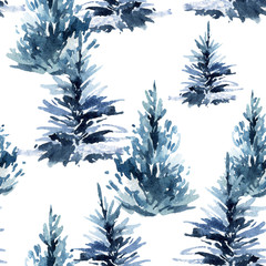 Watercolor christmas tree seamless pattern.