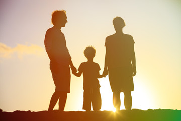 Fototapeta na wymiar happy family with little boy at sunset