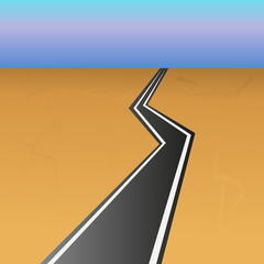 Desert road and beautiful sky color vector illustration