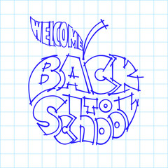 Back to school. Ink lettering inscribed in the apple shape