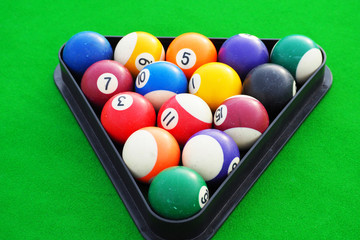 Snooker balls on snooker table
