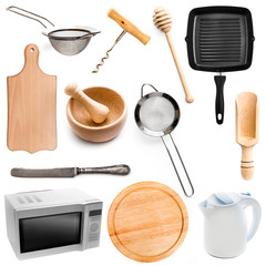 Collection of different  kitchen utensilsi isolated on white background