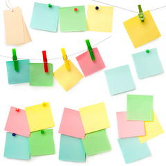 Collection of different paper for notes  isolated on white background