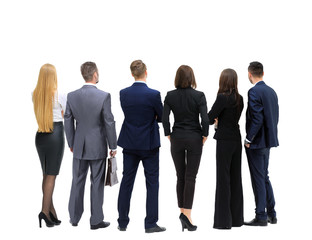 Fototapeta premium Successful business team looking upwards standing back side