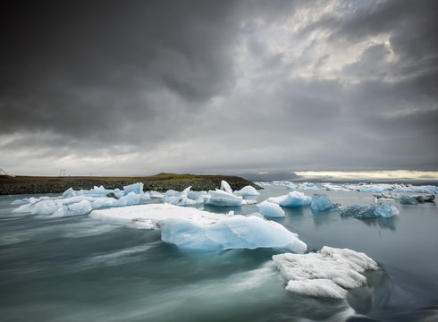 gray dramatic clouds above the iceberg in Iceland