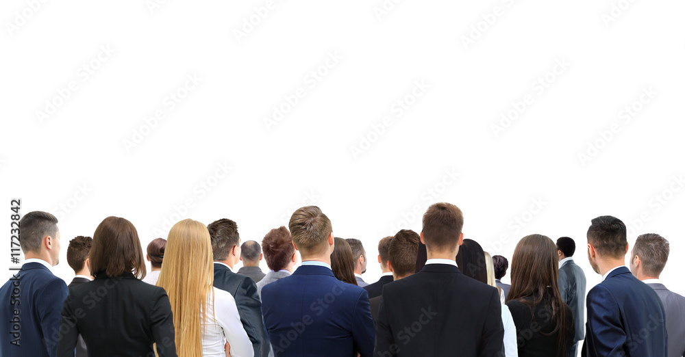 Wall mural Closeup portrait of many men and women looking upwards  standing