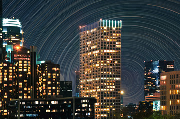 Skyscrapers with Star Trails