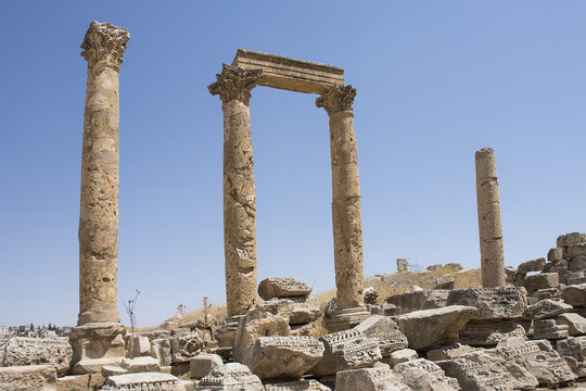 old romans ruins pillars in Jerash in Jordan