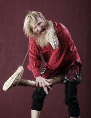 a man in a red shirt