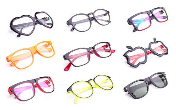 Set of fashion eye glasses isolated on white