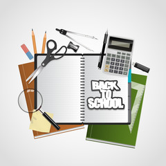 Back To School Lettering on Notebook with space for your text.Realisitc vector design of school elements. Back to school background. Quality detailed design

