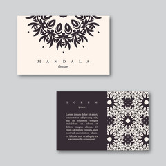 Fototapeta na wymiar Set of ornamental business cards with mandala and pattern, visiting template card, white, black colors.Vintage decorative elements.Indian, asian, arabic, islamic, ottoman motif. Vector