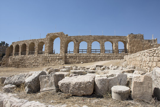 Roman inscriptions at stone pillars - Jerash