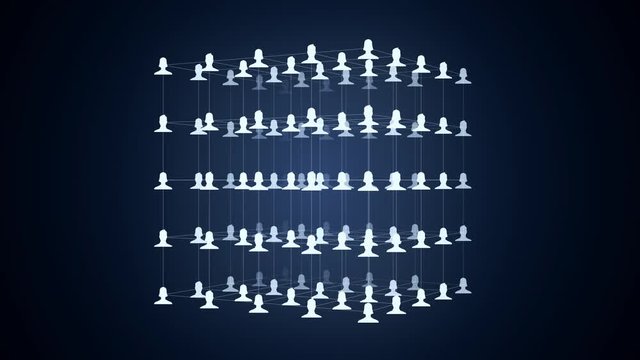 connected in cube the avatars of men and women, illustration of network for communication, business relations, social media, technology, global village, community connections 4K