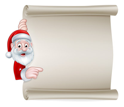 Cartoon Santa Christmas Scroll Sign