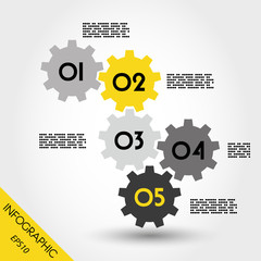 five yellow full infographic gears