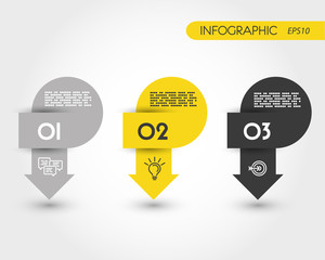 yellow round infographic three arrows with numbers