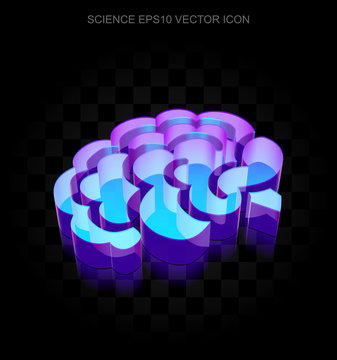 Science icon: 3d neon glowing Brain made of glass, EPS 10 vector.