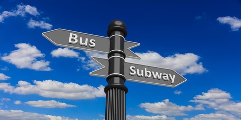 Bus and subway on signpole