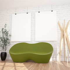 2 Hanging Posters MockUps In White Modern Exhibition Space 