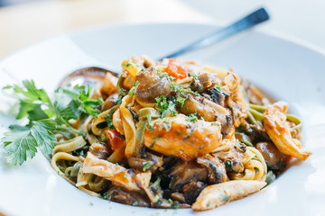 Pasta with Grilled Mushrooms, Close-up