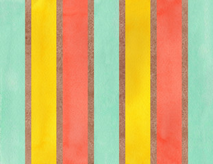 Watercolor brown, salmon, yellow and seafoam striped background.