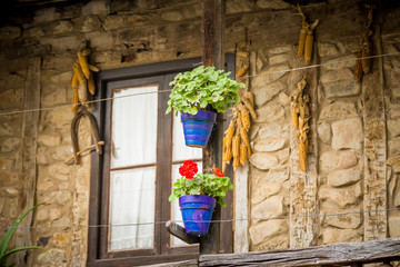 Fototapeta na wymiar colorful balcony at rural house, spain