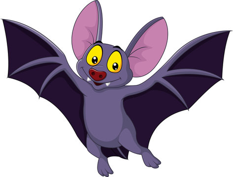 Happy bat cartoon flying
