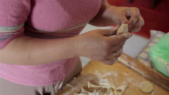 dumplings in the hands/Female Hands Preparing Dumplings
