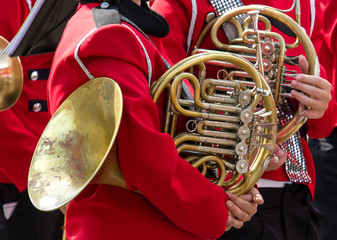 Detail close up of French Horn musical instrument