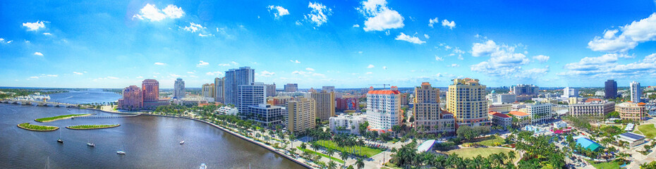 Aerial panoramic view of West Palm Beach, Florida. Sunset skylin © jovannig