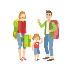Family With Backpacks Preparing For Hike