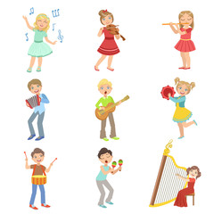 Kids Singing And Playing Music Instruments Set