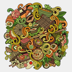 Cartoon hand-drawn doodles Japan food illustration.